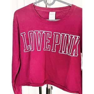 PINK Long Sleeve Crop Top Sz L Cranberry